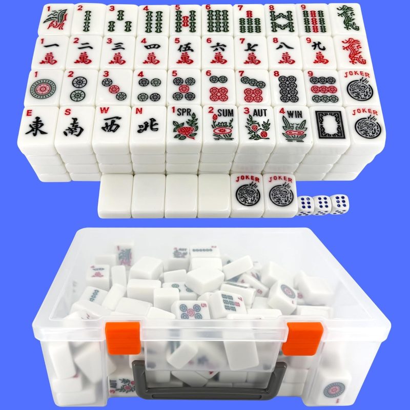 CIGOCIVI 166 American Mahjong Tiles Only with Portable Carrying Storage Box & 3 Dice. 1.2 Mahjong Set for Party. Play with Friends Family (White) : Toys & Games