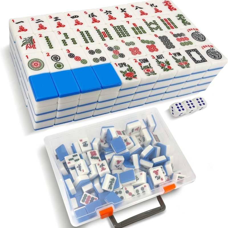 CIGOCIVI 166 American Mahjong Tiles Only with Portable Carrying Storage Box & 3 Dice. 1.2 Mahjong Set for Party. Play with Friends Family (Blue) : Toys & Games