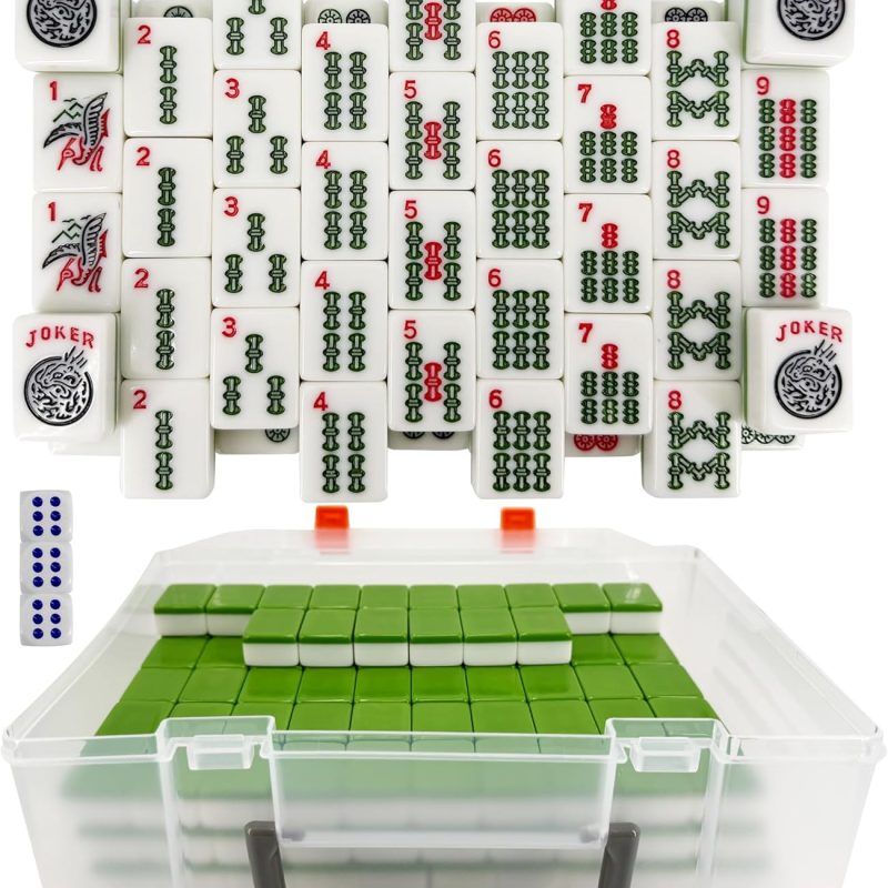 CIGOCIVI 166 American Mahjong Tiles Only with Portable Carrying Storage Box & 3 Dice. 1.2 Mahjong Set for Party. Play with Friends Family (Green) : Toys & Games