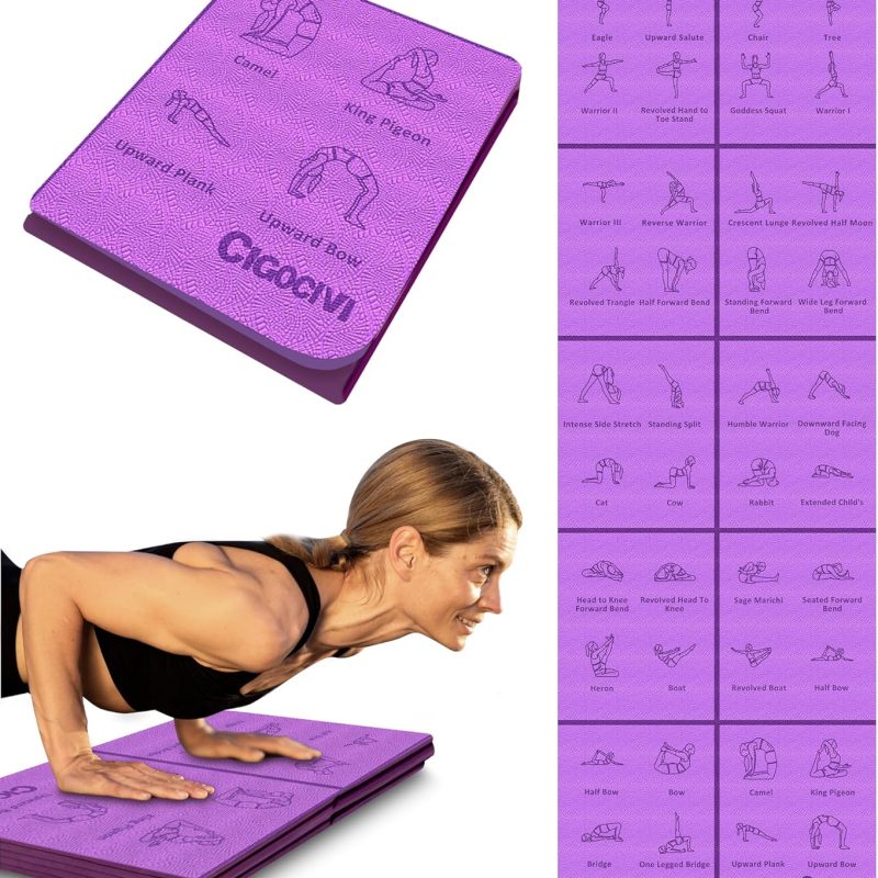 CIGOCIVI Foldable Thick Yoga Mat with Asanas Poses -Christmas Gifts for Wife and Girls. Non-slip 8mm Thicken Instructional Exercise Mat for Home Workout. 72x24x0.3 (Purple) ? : Sports & Outdoors